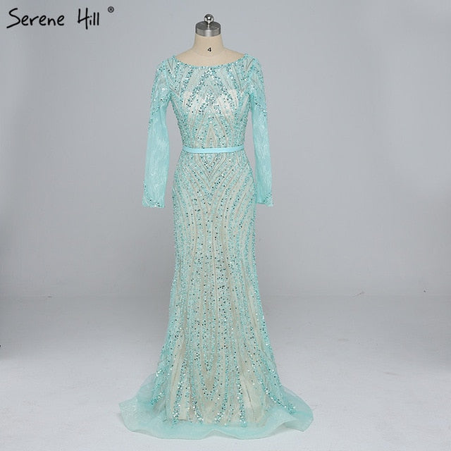 On Sale No Return No Refund Sale Long Sleeves Luxury Sparkly Tulle Evening Dresses Mermaid Beading LA6396 - SERENE HILL