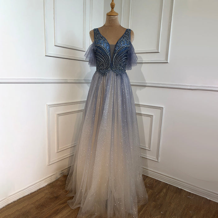 On Sale No Return No Refund Serene Hill Blue A-Line Sexy Evening Dresses Gowns 2025 Beaded Luxury For Women Wedding Party LA70775 - SERENE HILL