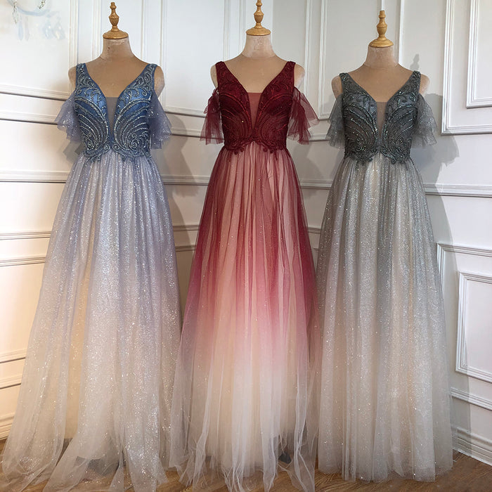 On Sale No Return No Refund Serene Hill Blue A-Line Sexy Evening Dresses Gowns 2025 Beaded Luxury For Women Wedding Party LA70775 - SERENE HILL