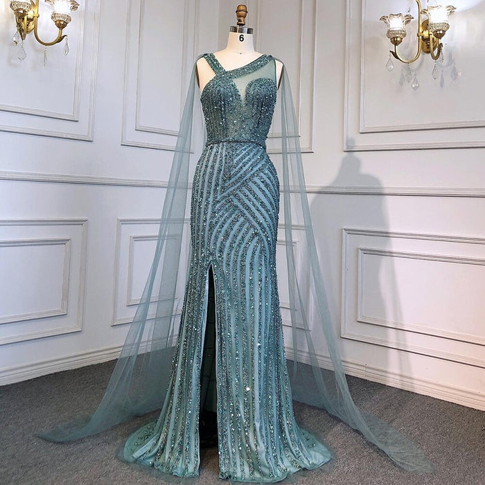 On Sale no return no refund Serene Hill Blue Luxury High Split Evening Dresses Gowns Beaded Elegant Mermaid 2025 For Woman Party LA71580 - SERENE HILL