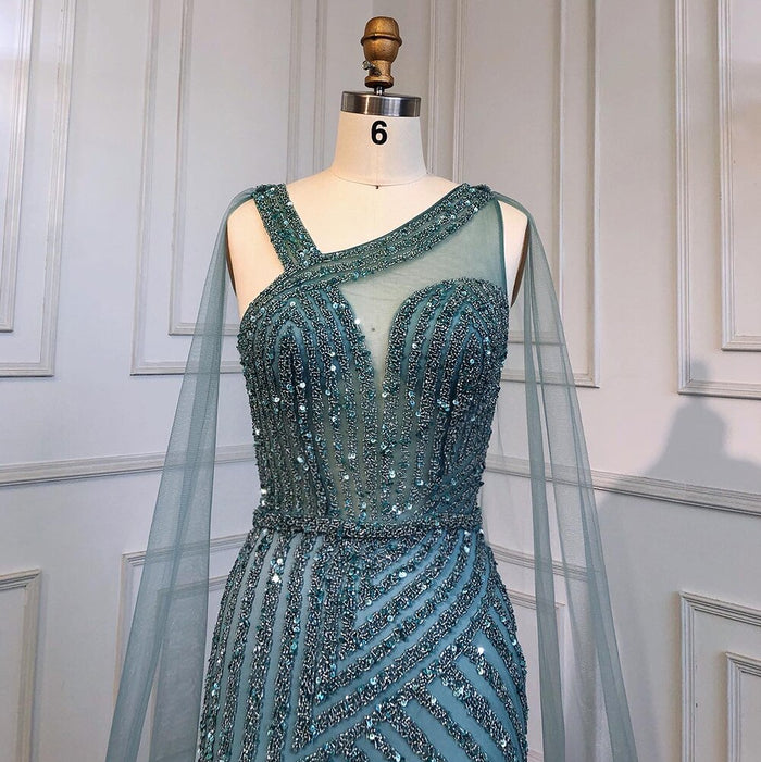 On Sale no return no refund Serene Hill Blue Luxury High Split Evening Dresses Gowns Beaded Elegant Mermaid 2025 For Woman Party LA71580 - SERENE HILL