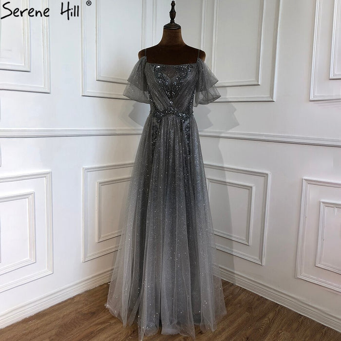 On Sale No Return No Refund Serene Hill Gradual Wine Red A-Line Evening Gowns 2025 Beaded Spaghetti Strap For Women Party LA70776 - SERENE HILL