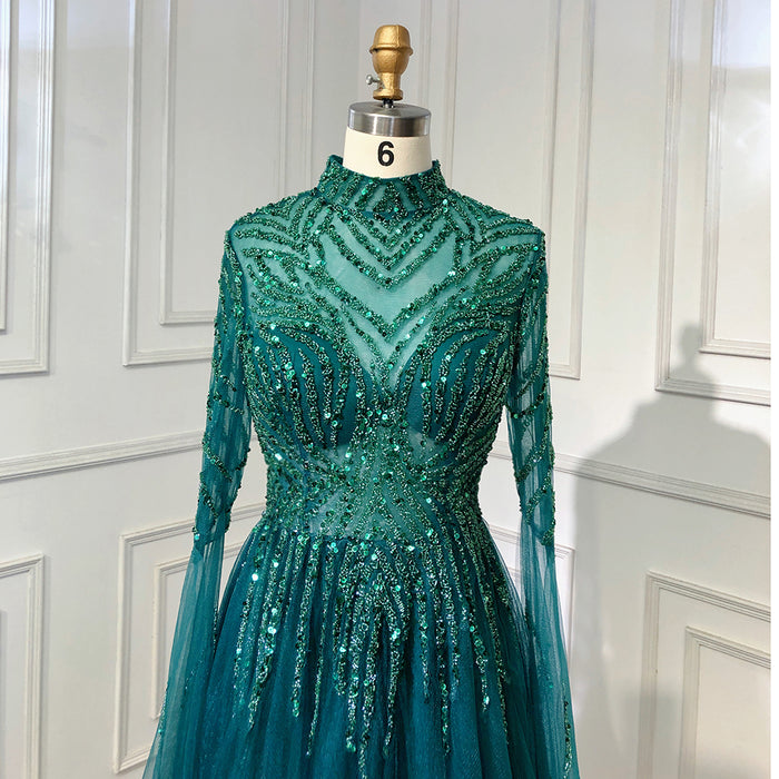 On Sale no return no refund Serene Hill Muslim Green A-Line Luxury Beaded Evening Dresses Gowns 2025 For Women Party LA71640 - SERENE HILL