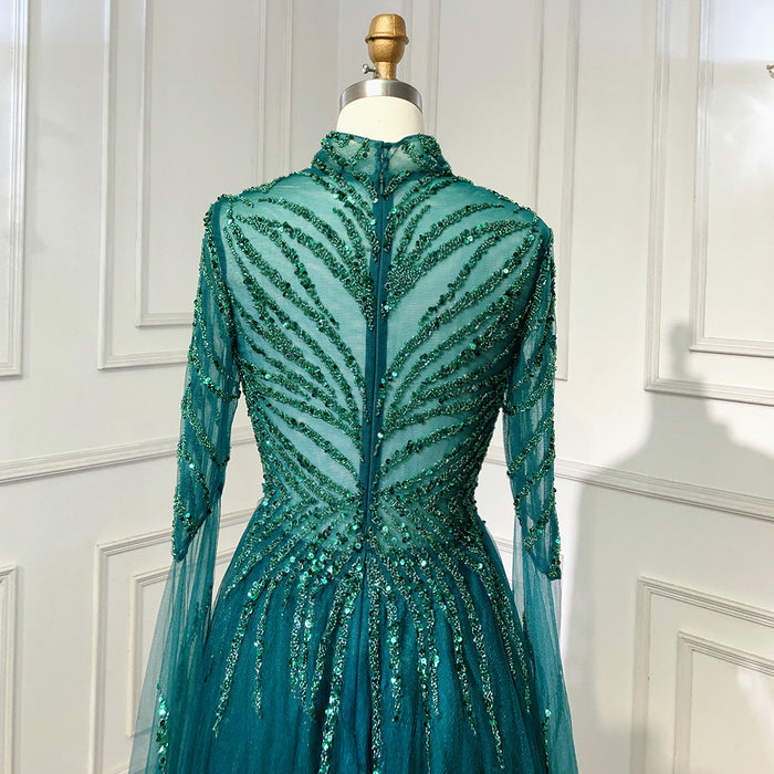 On Sale no return no refund Serene Hill Muslim Green A-Line Luxury Beaded Evening Dresses Gowns 2025 For Women Party LA71640 - SERENE HILL