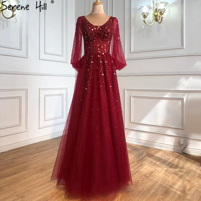 On Sale No Return No Refund Serene Hill Wine Red Luxury Evening Dresses Gowns 2025 A-Line Beaded Sexy For Women Party Dress LA70855 - SERENE HILL
