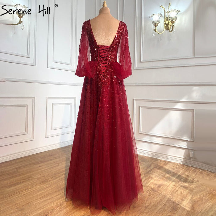 On Sale No Return No Refund Serene Hill Wine Red Luxury Evening Dresses Gowns 2025 A-Line Beaded Sexy For Women Party Dress LA70855 - SERENE HILL