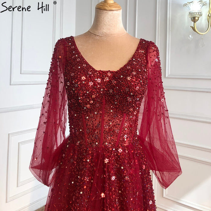 On Sale No Return No Refund Serene Hill Wine Red Luxury Evening Dresses Gowns 2025 A-Line Beaded Sexy For Women Party Dress LA70855 - SERENE HILL