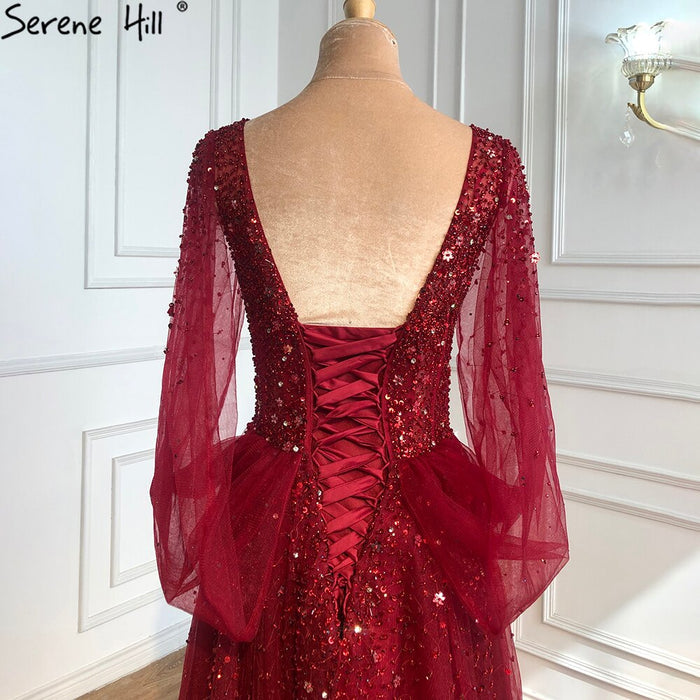 On Sale No Return No Refund Serene Hill Wine Red Luxury Evening Dresses Gowns 2025 A-Line Beaded Sexy For Women Party Dress LA70855 - SERENE HILL