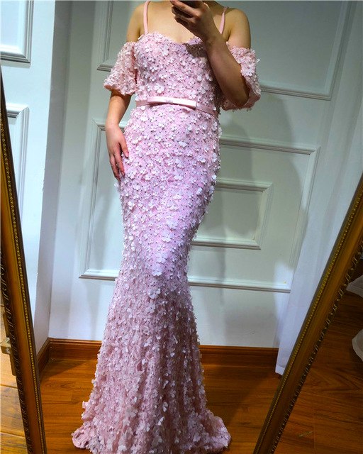 On Sale no return no refundOn Sale No Return No Refund Blush Pink Mermaid Off Shoulder Evening Dresses Dubai Flowers Crystal BLA6519 - SERENE HILL