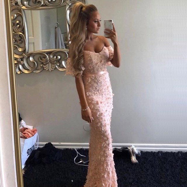 On Sale no return no refundOn Sale No Return No Refund Blush Pink Mermaid Off Shoulder Evening Dresses Dubai Flowers Crystal BLA6519 - SERENE HILL