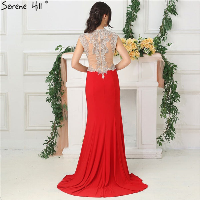 On Sale no return no refundSale 2025 Red Deep V-Neck Sexy Evening Dresses Beading Sleeveless Bride Toasting Evening Gowns Serene Hill LA6680 - SERENE HILL
