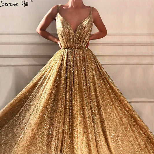 On Sale no return no refundSale Dubai Deep-V Sleeveless Glitter Evening Dresses LA6561 - SERENE HILL