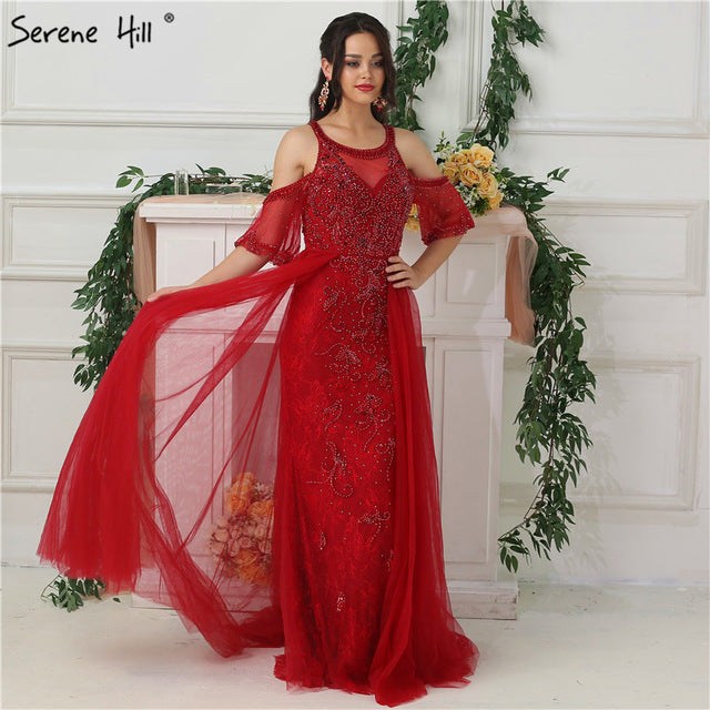On Sale no return no refundSale Dubai Design Half Sleeves Evening Dresses Diamond Beading Sexy Evening Gown LA6691 - SERENE HILL