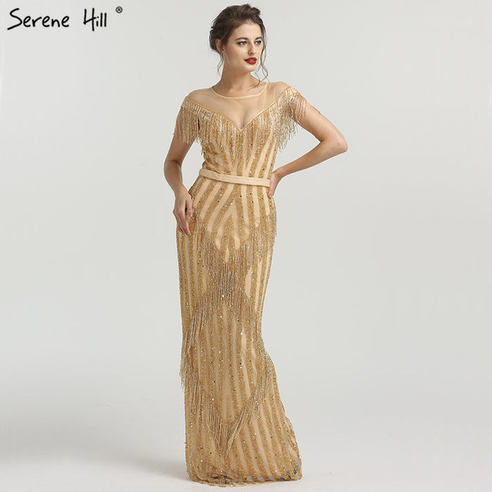 On Sale no return no refundSale Gold Luxury Sleeveless Mermaid Evening Dresses Elegant Sparkle Evening Gowns LA6543 - SERENE HILL