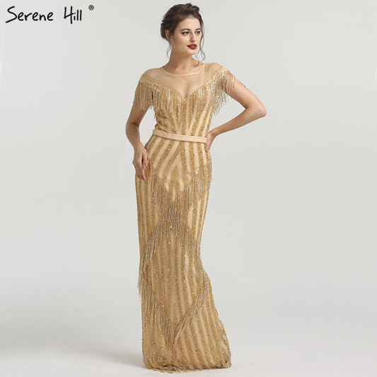 On Sale no return no refundSale Gold Luxury Sleeveless Mermaid Evening Dresses Elegant Sparkle Evening Gowns LA6543 - SERENE HILL