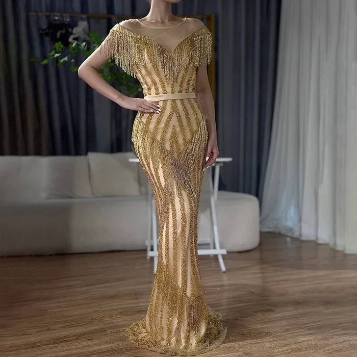 On Sale no return no refundSale Gold Luxury Sleeveless Mermaid Evening Dresses Elegant Sparkle Evening Gowns LA6543 - SERENE HILL