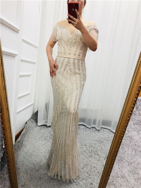 On Sale no return no refundSale Gold Luxury Sleeveless Mermaid Evening Dresses Elegant Sparkle Evening Gowns LA6543 - SERENE HILL