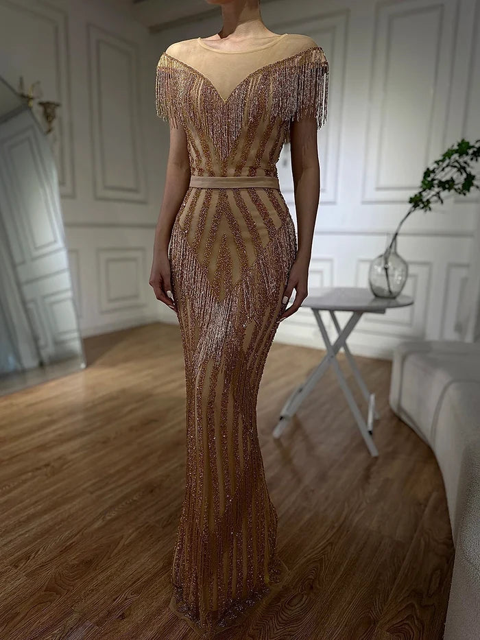 On Sale no return no refundSale Gold Luxury Sleeveless Mermaid Evening Dresses Elegant Sparkle Evening Gowns LA6543 - SERENE HILL