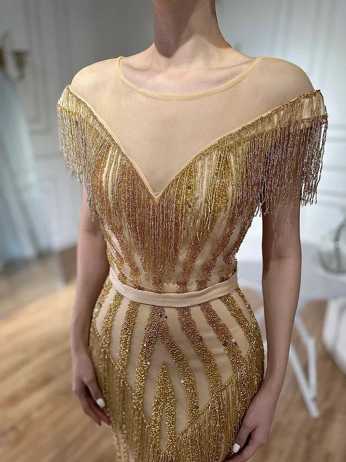 On Sale no return no refundSale Gold Luxury Sleeveless Mermaid Evening Dresses Elegant Sparkle Evening Gowns LA6543 - SERENE HILL
