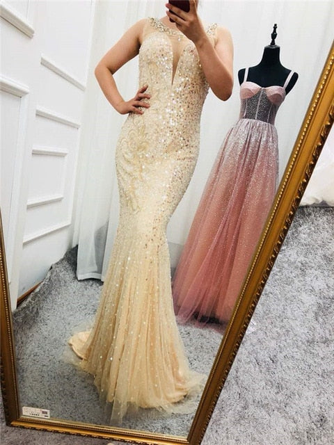 On Sale no return no refundSale Grey Luxury Sleeveless Sexy Evening Dresses Elegant Mermaid Sequined Sparkle LA6580 - SERENE HILL
