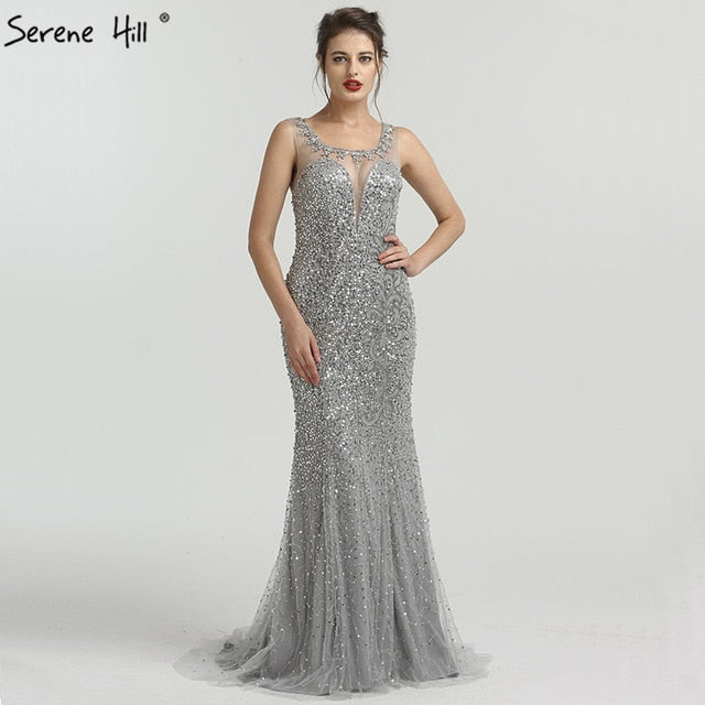 On Sale no return no refundSale Grey Luxury Sleeveless Sexy Evening Dresses Elegant Mermaid Sequined Sparkle LA6580 - SERENE HILL