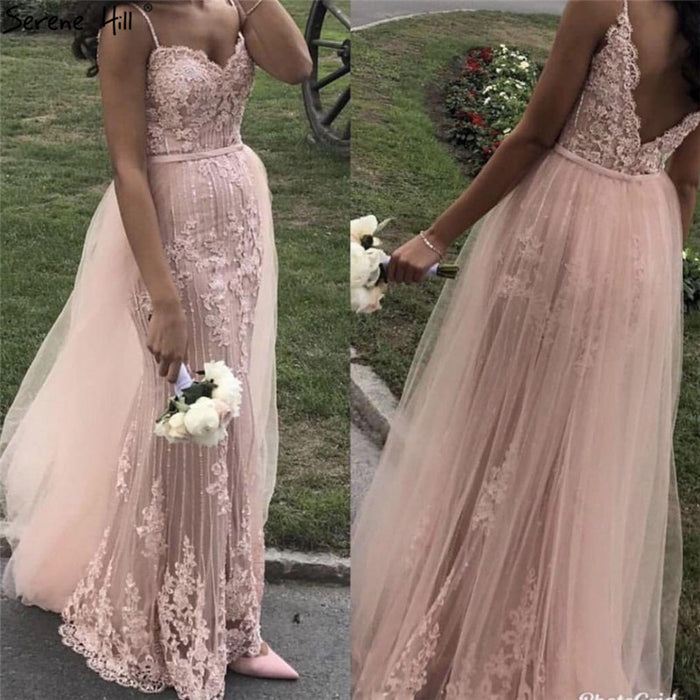 On Sale no return no refundSale Navy Blue Luxury Mermaid Lace Elegant Evening Dresses Spaghetti Strap Beaded 2025 For Women Party LA6105 - SERENE HILL