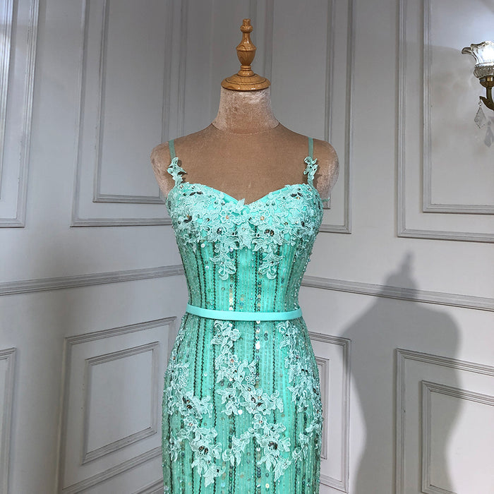 On Sale no return no refundSale Navy Blue Luxury Mermaid Lace Elegant Evening Dresses Spaghetti Strap Beaded 2025 For Women Party LA6105 - SERENE HILL