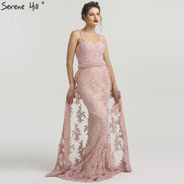 On Sale no return no refundSale Shoulder Strap Lace Evening Gowns Pearls Beading Mermaid LA6226 - SERENE HILL