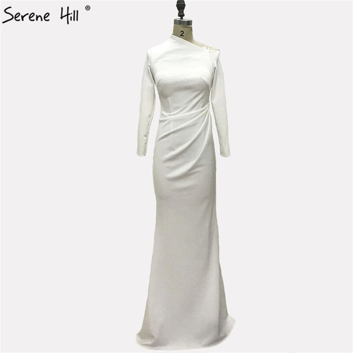 On Sale no return no refundSale White Satin Simple Long Sleeves Prom Dresses 2025 Mermaid Elegant Long Prom Party Gowns Serene Hill LA70298 - SERENE HILL
