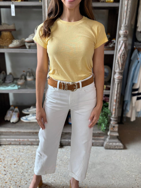 Optic White Kacey Mid Rise Cuffed Jean