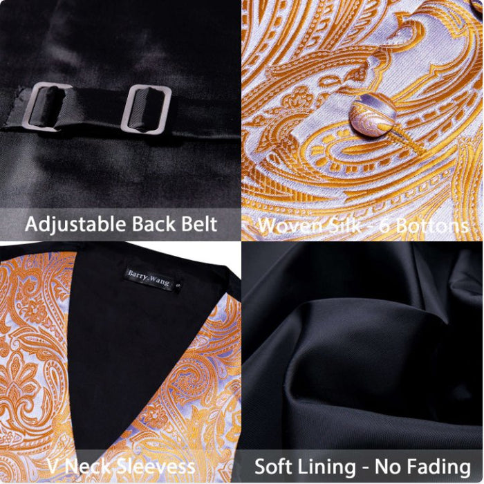 Orange Grey Paisley Waistcoat and Necktie Pocket Square Cufflink Vest Set-MJ-2062 - SimonVon Shop