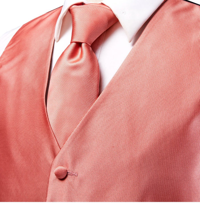 Orange-Pink 4 PC Paisley Silk Waistcoat and Necktie Pocket Square Cufflink Vest Set-MJ-0029 - SimonVon Shop