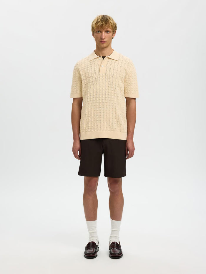 Organic Cotton Cable Knit Polo - Beige