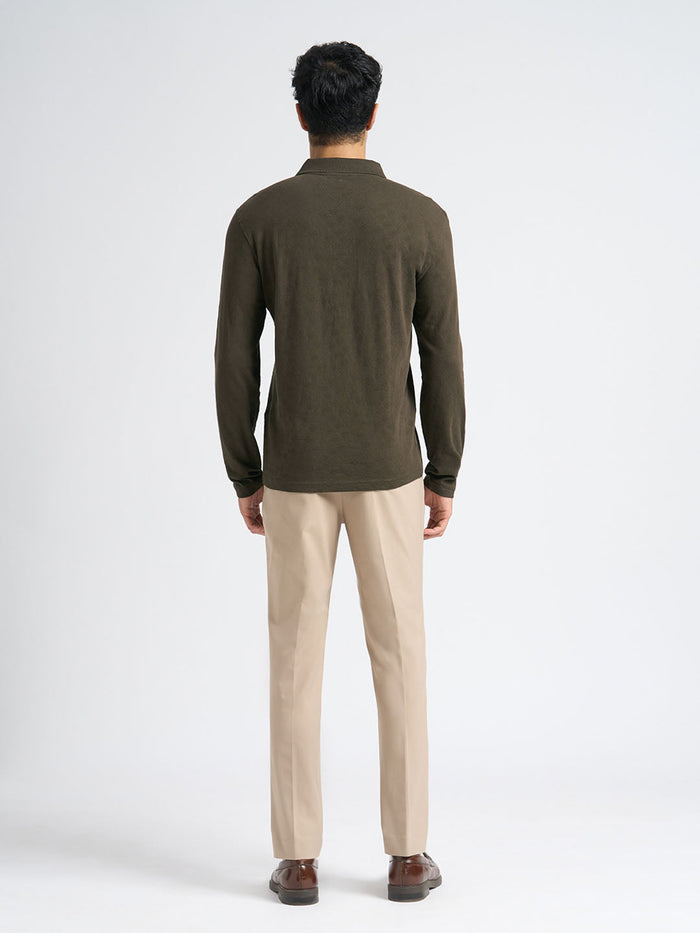 Organic Cotton Jacquard Polo - Dark Brown