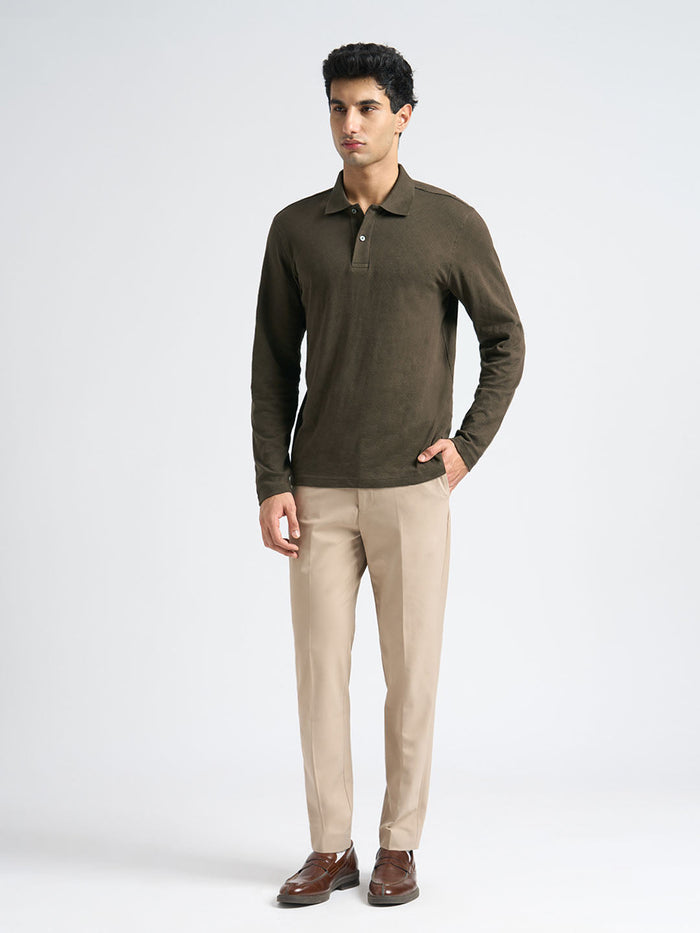 Organic Cotton Jacquard Polo - Dark Brown