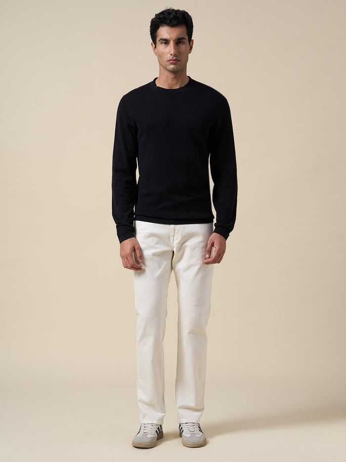 Organic Cotton Structured Pullover - Black