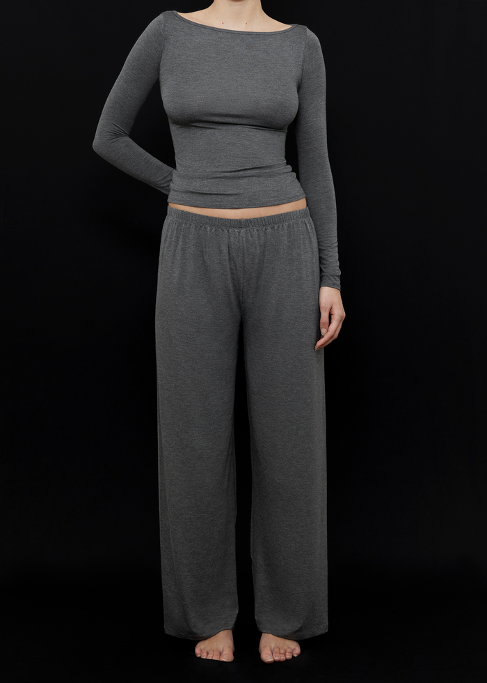 Front View of the Recline Pant in Charcoal from KYE Intimates in Los Angeles.
