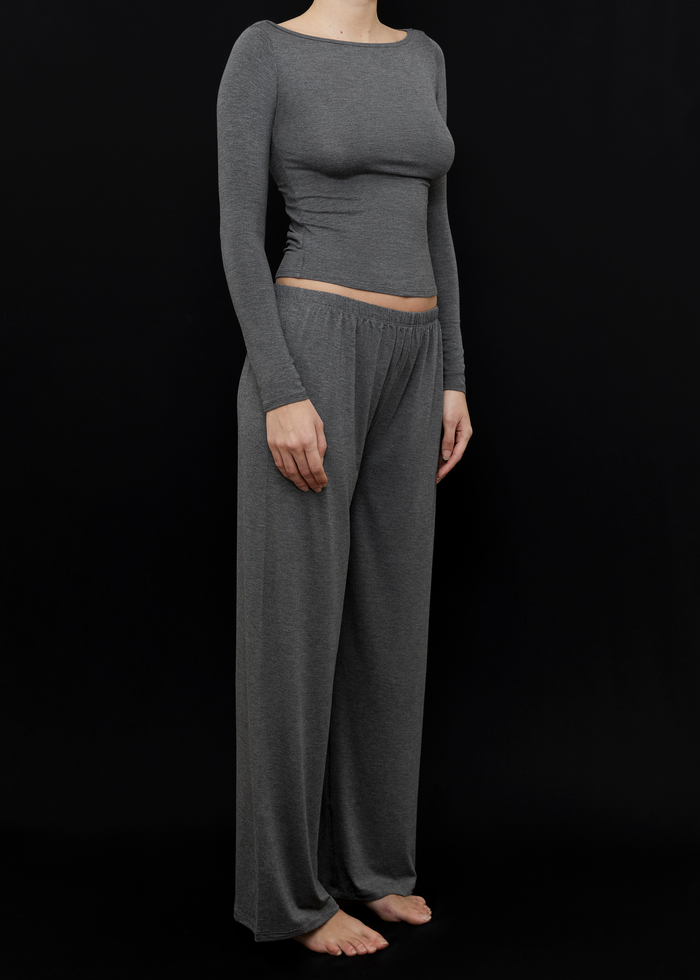 Side View of the Recline Pant in Charcoal from KYE Intimates in Los Angeles.
