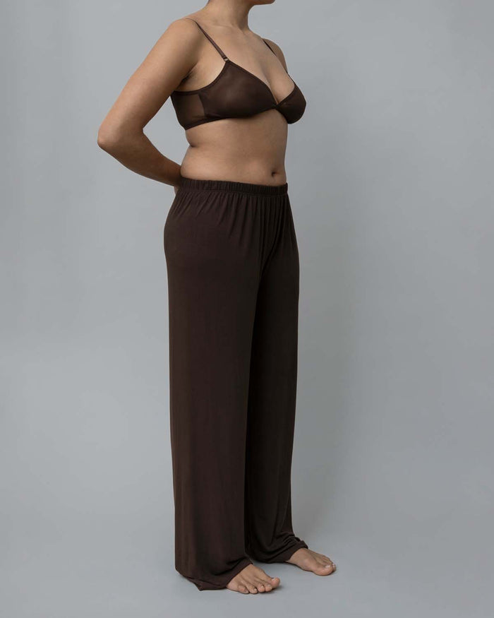 Front View of Recline Pant in Espresso from KYE Intimates in Los Angeles.
