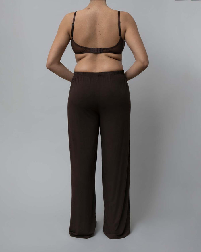 Front View of Recline Pant in Espresso from KYE Intimates in Los Angeles.