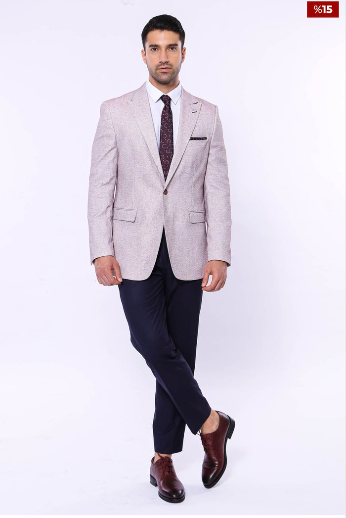 Patterned Slim-Fit Claret Red Blazer - SimonVon Shop