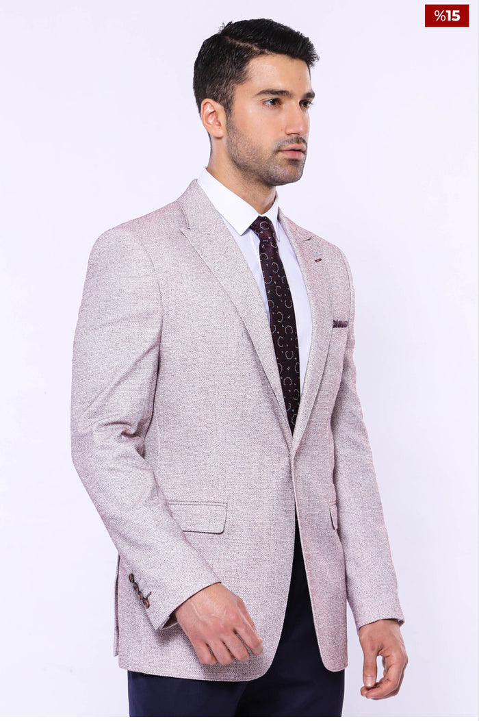 Patterned Slim-Fit Claret Red Blazer - SimonVon Shop