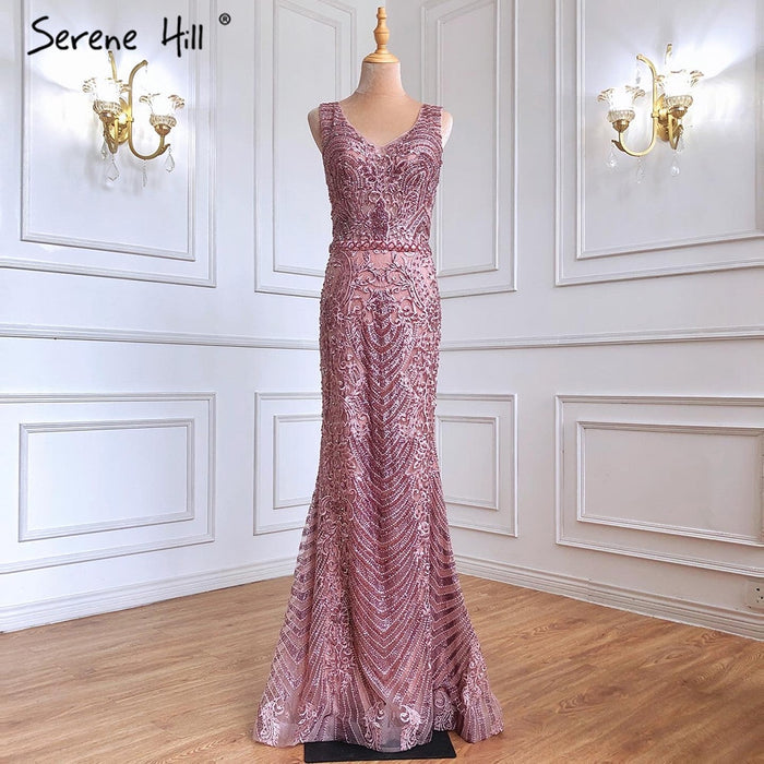 Pink Beaded Lace Luxury Evening Dresses Gowns 2025 Mermaid Elegant Sexy For Women Party Serene Hill LA70596 - SERENE HILL