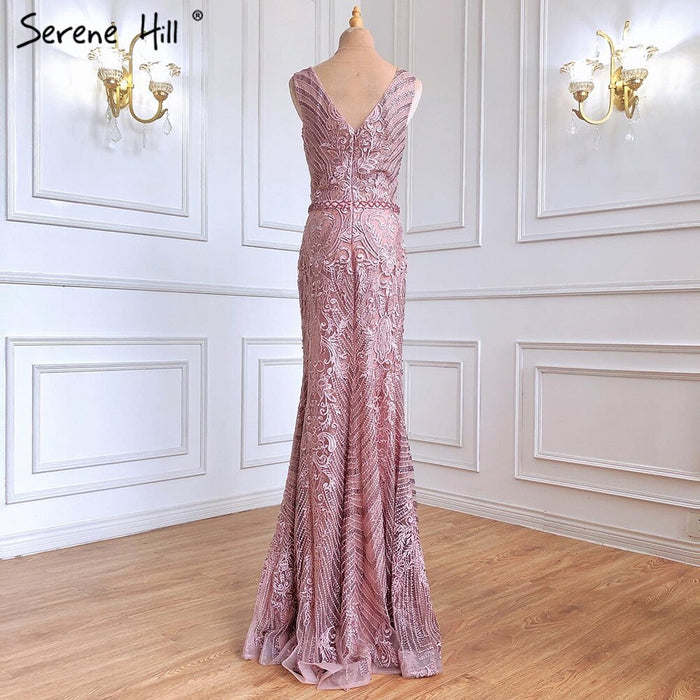Pink Beaded Lace Luxury Evening Dresses Gowns 2025 Mermaid Elegant Sexy For Women Party Serene Hill LA70596 - SERENE HILL