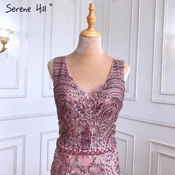 Pink Beaded Lace Luxury Evening Dresses Gowns 2025 Mermaid Elegant Sexy For Women Party Serene Hill LA70596 - SERENE HILL