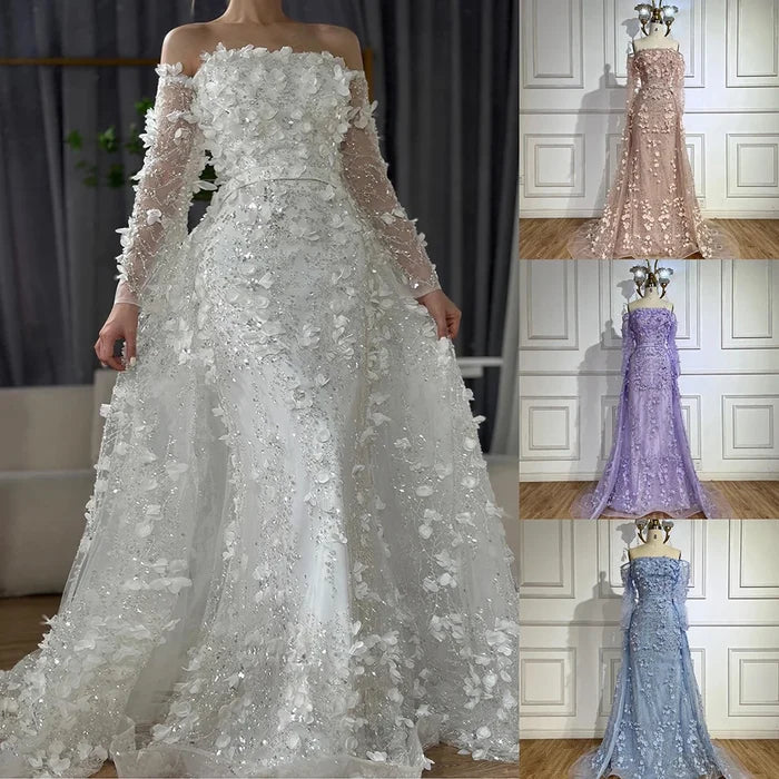 Pink Beaded Mermaid Evening Gown with Overskirt and Appliques LA72641 - SERENE HILL
