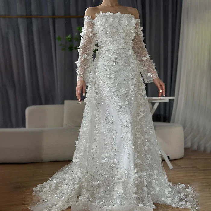 Pink Beaded Mermaid Evening Gown with Overskirt and Appliques LA72641 - SERENE HILL