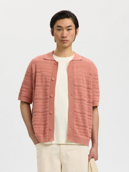 Pink Knitted Polo Cardigan