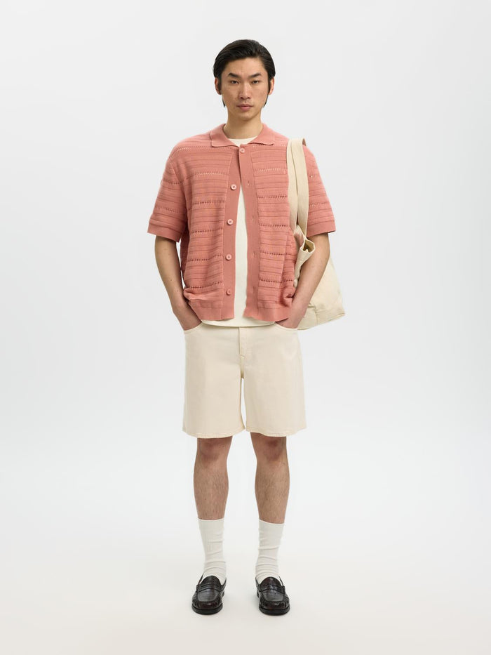 Pink Knitted Polo Cardigan