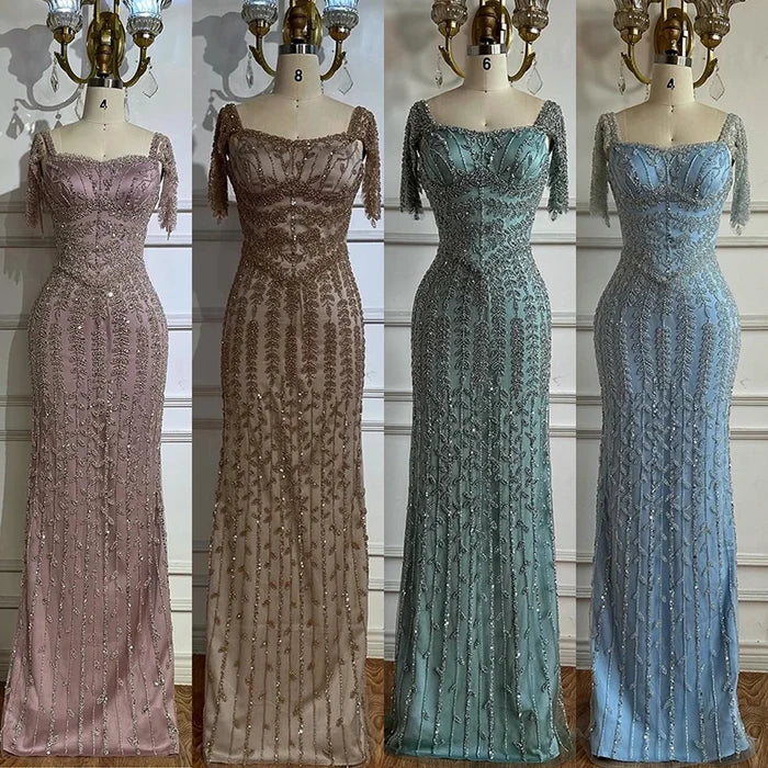 Pink Mermaid Beaded Evening Dress with Short Sleeves LA72787 - SERENE HILL